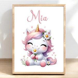 Póster infantil personalizado Animales y margaritas