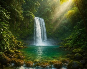 Mystic Jungle Wasserfall PNG - Digital Download 3000x3000px für Wandkunst, Sublimation & kreative Projekte