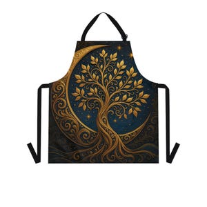 Golden Moon and Sun Unique Apron, Kitchen Cooking Chef Gift, Protective Smock, Decorative Full Coverage Bib