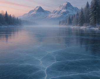 Frozen Lake Winter Wall Art | Snowy Mountain Landscape Print | Icy Nature Poster | High-Res Digital