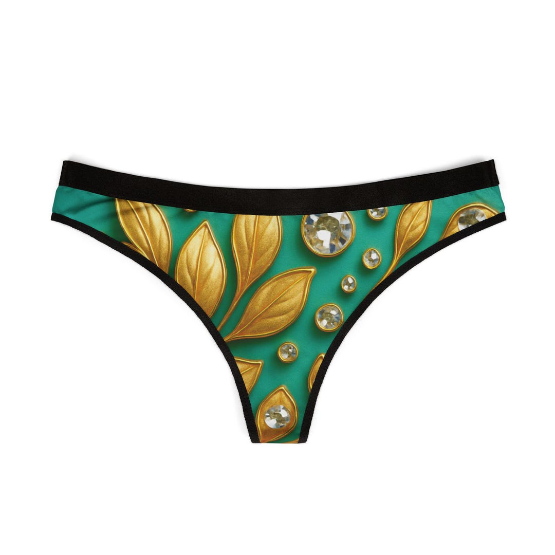 Emerald Gold Leaf Thong | 3D Jewel Print Lingerie - Etsy