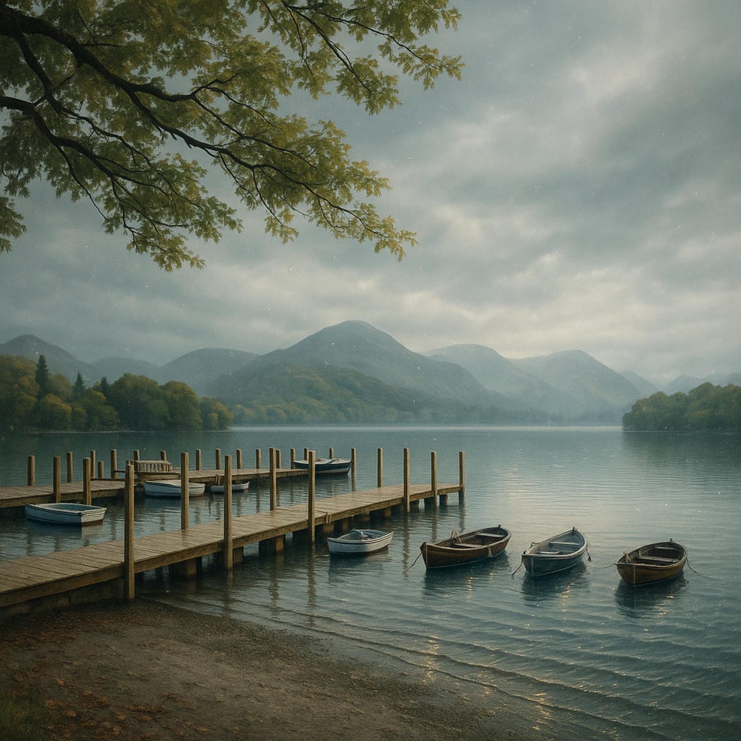 Misty Mountain Lake Dock Art Print, Serene Boat Landscape (digital ...