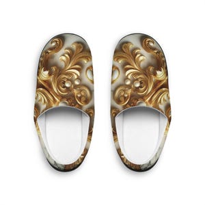 Elegant Gold Pattern Men s Indoor Slippers Cozy Home Footwear Luxury House Slippers Comfortable slippers Unique Gift for Him by BlackWolfB