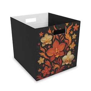 Caja de almacenamiento de fieltro floral, organizador bohemio chic, decoración del hogar, regalo para ella, almacenamiento para habitación de bebé, soporte para suministros de oficina, solución de almacenamiento elegante