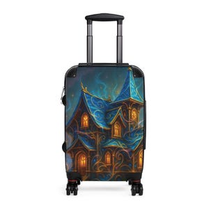 Verzauberter Haus-Koffer, Magisches Reisegepäck, Einzigartige Urlaubstasche, Kunst-inspirierter Koffer, Fantasy Abenteuer Ausrüstung, Abenteuerreich,
