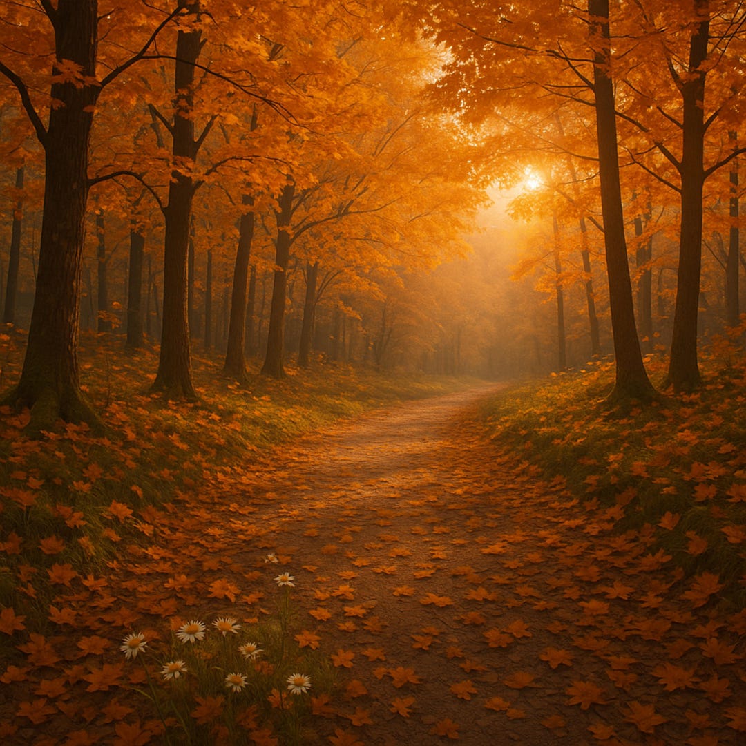 Autumn Forest Wall Art, Golden Fall Path Landscape, Misty Woodland ...