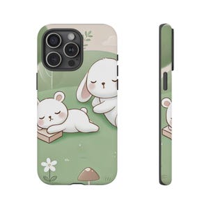 Funda para teléfono con diseño de animales, diseño de conejito kawaii, fundas resistentes con estética pastel, accesorios únicos, estilo primaveral de BlackWolfB