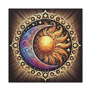 Sun and Moon Canvas Art: Celestial Boho Home Decor