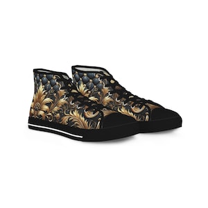 Men's High Top Sneakers, Floral Patterned Canvas Shoes