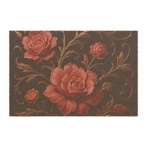 Floral Coir Doormat: Vintage Rose Welcome Mat - 24&quot; x 16&quot;