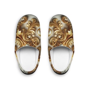 Elegant Gold Pattern Womens Indoor Slippers Cozy House Slippers Gift for Her Luxurious Home Footwear Relaxation Gifts by BlackWolfB