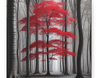 Red Maple Tree Canvas Art: Elegant Forest Print
