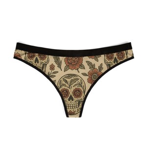 Floral Skull Thong for Women Gothic Lace Lingerie, Edgy Sexy Underwear, Unique Gift, Halloween or Everyday Wear