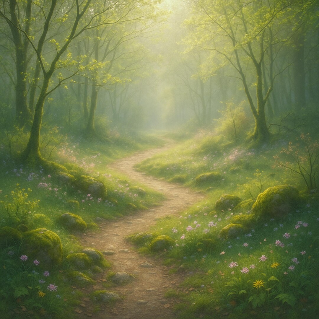 Enchanted Forest Path Wall Art | Magical Green Woodland Landscape Print ...