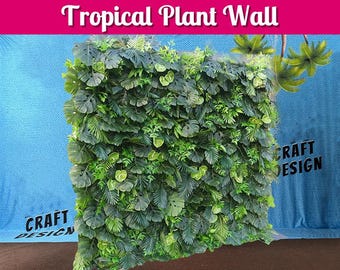 Fondo de pared floral artificial con hojas tropicales verdes, fondo de pared con plantas y césped para cumpleaños, fotomatón de baby shower, fondo de boda.
