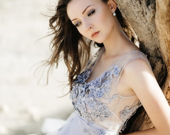 Lavender Embroidered wedding dress V neck