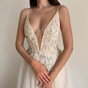 Floral wedding dress, Garden wedding dress, Embroidered wedding dress, Custom wedding dress, Colorful wedding dress, Colored wedding dress