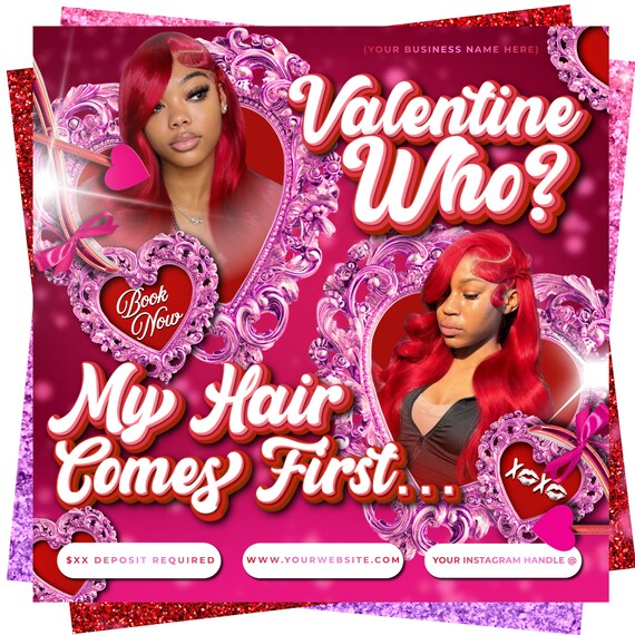 Valentine’s Hair Booking Flyer Template | Editable Canva Hair Appointment Flyer | Beauty Stylist Marketing | Girly Pink Y2K Design