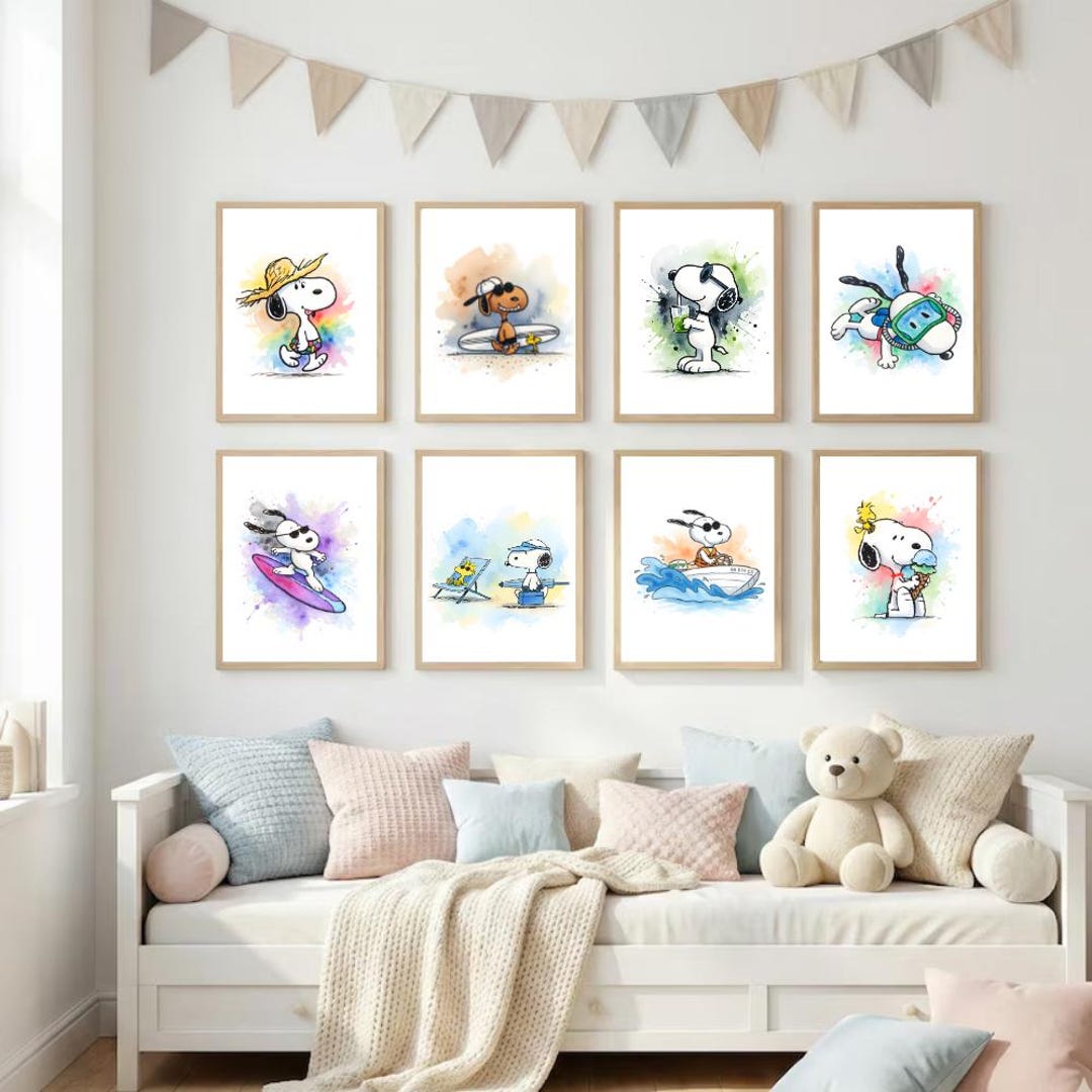 Snoopy Summer Wall Art Bundle 16 PNG, Beach Surf Snoopy Printable Wall ...