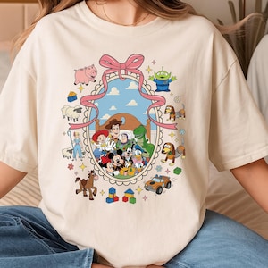 Toy Story Friends PNG, Woody Buzz Lightyear Jessie Rex Hamm Alien Slinky Dog Cartoon Collage Shirt Design, Toy Story PNG