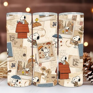 Vintage Paris Snoop Aesthetic Pattern PNG Retro Coffee Umbrella Dog Travel Collage Tumbler Wrap Design Digital Download