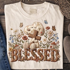 Snoopy Blessed PNG Floral Quilted Patchwork Christian Dog Faith Cross Cottagecore Puppy Religious Shirt Design Inspirational Gift