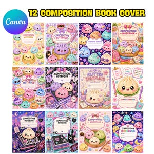 Glitter Dumplings Composition Notebook Covers, Kids Notebook Cover, Back to School Printable, Editable Canva Template,Digital Download