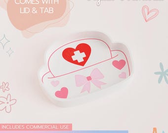 Nurse Hat Trinket Tray and Lid 3D Print STL File, Digital Download