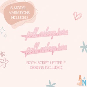 K&ouml;nnte beinhalten: Zwei rosafarbene Wandregale im Schriftstil mit der Aufschrift &bdquo;fell asleep here&ldquo;. Die Regale werden vor einem hellrosa Hintergrund mit dekorativen Blumen- und Sternelementen pr&auml;sentiert. Der Text im Bild weist auf &bdquo;6 Modellvarianten enthalten&ldquo; und &bdquo;beide Schriftarten F-Designs enthalten&ldquo; hin.
