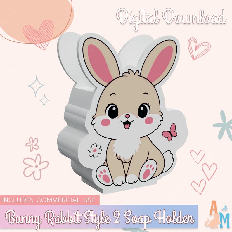 Bunny Rabbit Soap Dispenser Holder 3D Print STL File (Digital Download) image 1