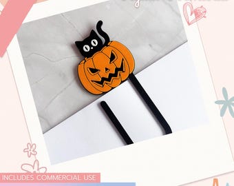 Läskig Halloweenkatt med pumpa, jumbo-gem, 3D-utskrift STL-fil, digital nedladdning