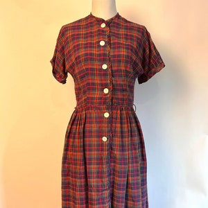 50s Cotton Dress Plaid Fit And Flare Full Skirt Size 6 Vintage 50s