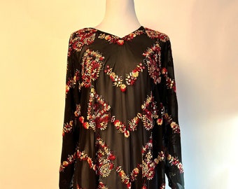 70s Sheer Chiffon Indian Kurta Tunic Embroidery and Mirrors Hippie Boho Vintage 70s M/L