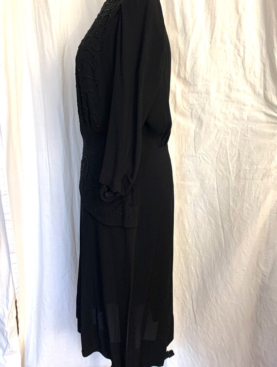 Black Beaded Dress SZ 12 Vintage 1940s Black Crep… - image 4