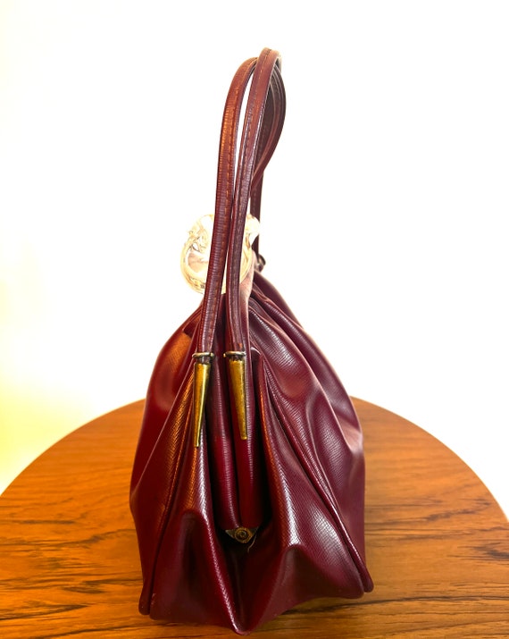 1930s Handbag Art Deco Burgundy Faux Leather with… - image 3