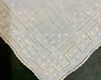 Beautiful Vintage 1940's 9 x 9 Madeira Linen Bridal Hankie Embroidery and Openwork