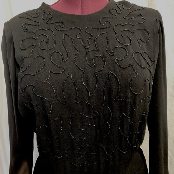 Black Beaded Dress SZ 12 Vintage 1940s Black Crep… - image 2