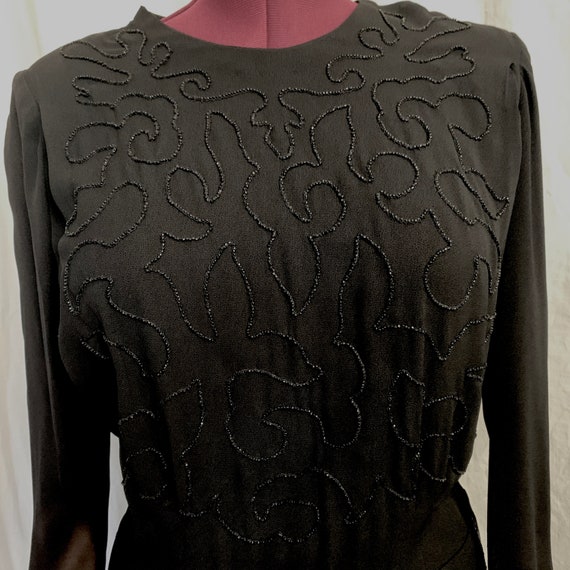 Vintage 1940s Black Beaded Crepe Dress SZ 12