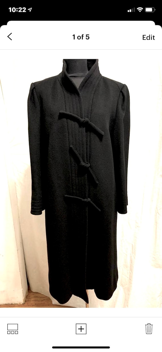 Vintage 1980s Pauline Trigere Black Wool Coat Size