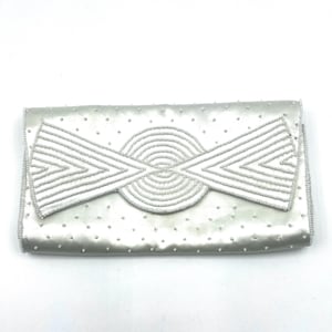 Art Deco Clutch Purse Vintage 1950s White Beaded Satin Bag La Regale
