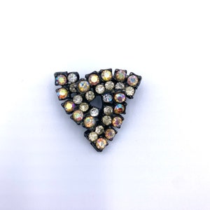 Rhinestone Trefoil Knot Brooch Vintage 1950s Aurora Borealis Rhinestones Dark Silver Tone Metal