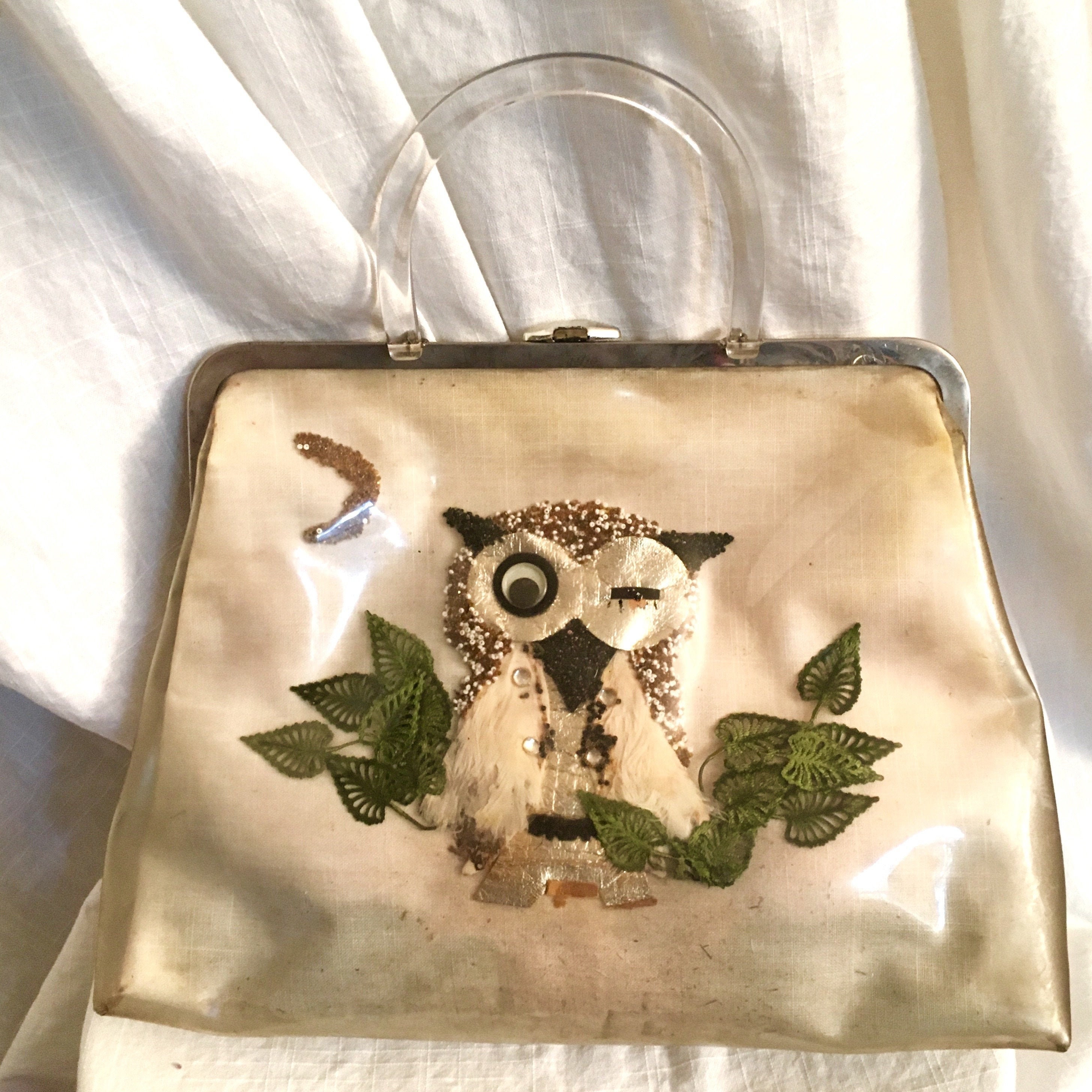 Vintage 1960s Owl Decorated Handbag Purse
