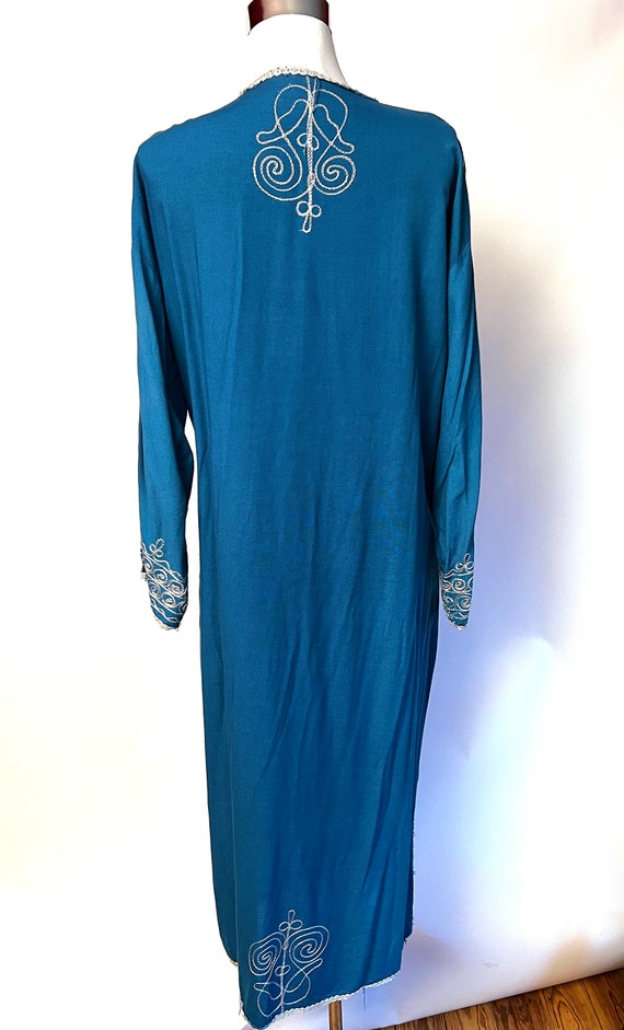 Embroidered Kaftan Dress Vintage 1970s Blue Cotto… - image 4