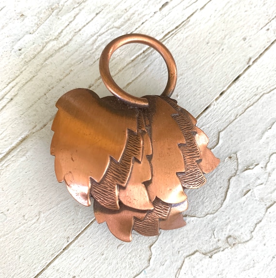 Copper Leaves  Brooch Vintage 1950s Arts and Craft