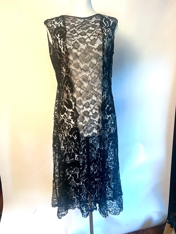 1920s Black Lace Sheer Dress with Floating Should… - image 1