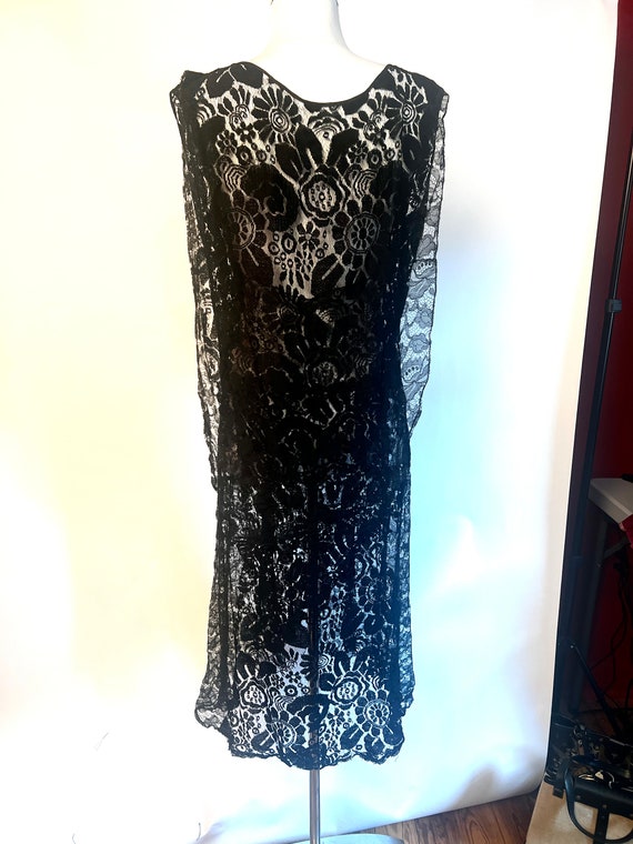 1920s Black Lace Sheer Dress with Floating Should… - image 3