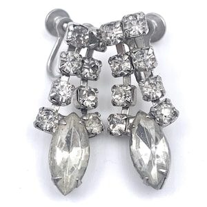 Rhinestone Drop Earrings Silver Tone Metal Crystal Rhinestones Vintage 1940s