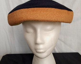 Vintage 1940s High Style Designer Raffia Pancake Beret Hat by Dajon