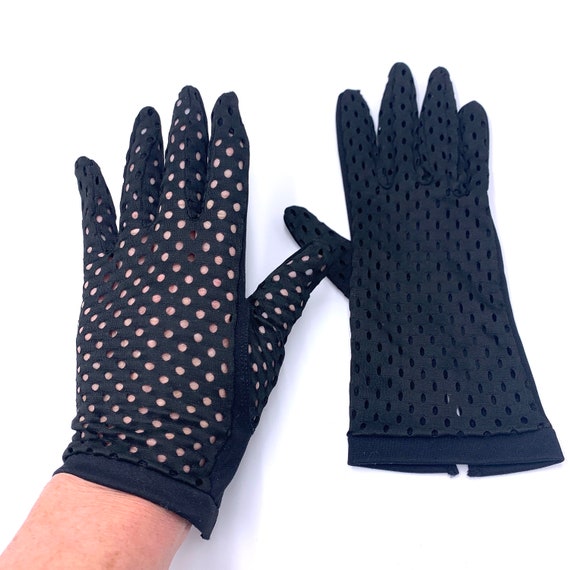 Black Slashed Gloves So Punk Vintage 60s NOS SZ 6… - image 1