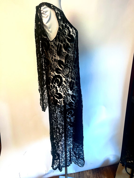 1920s Black Lace Sheer Dress with Floating Should… - image 2
